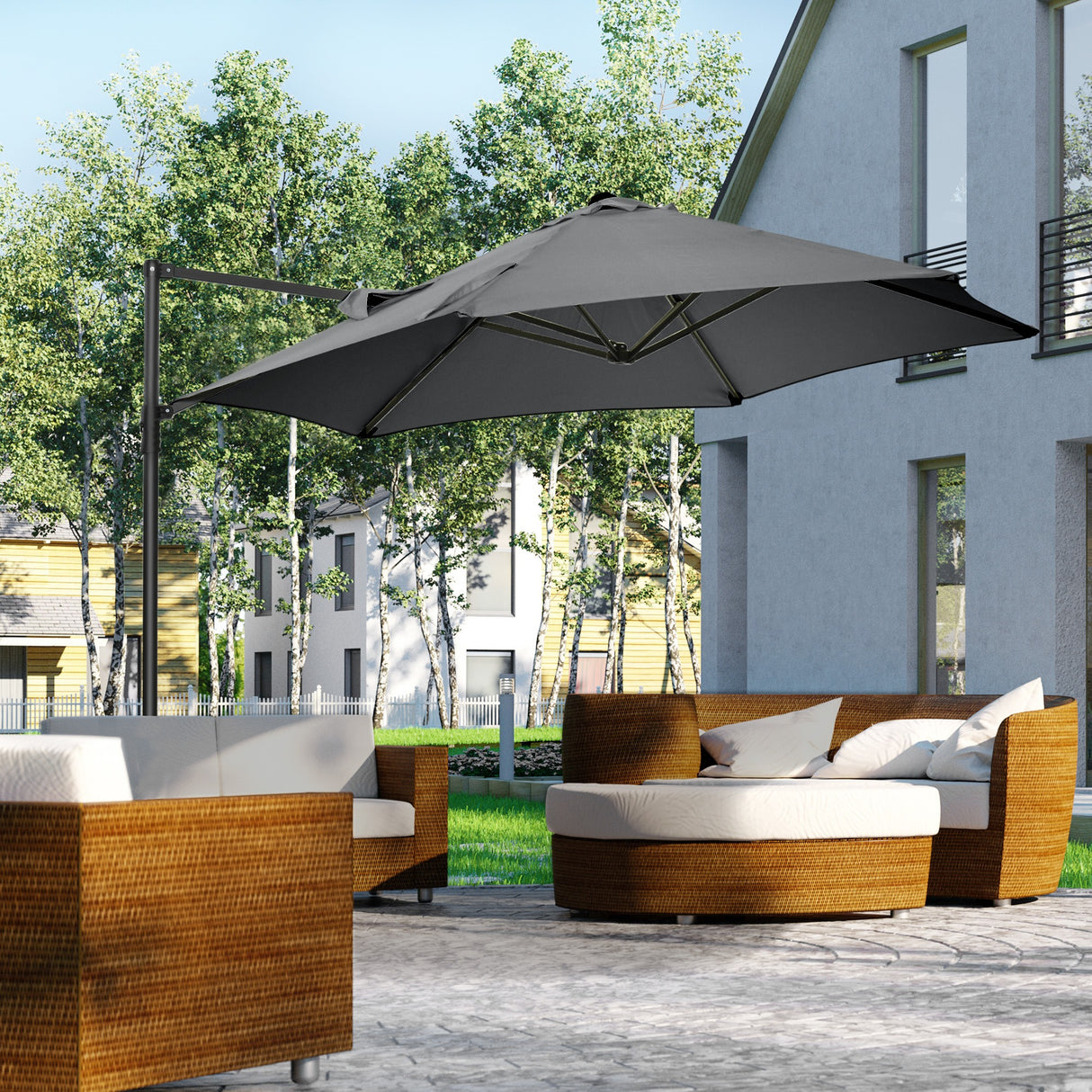 easycomfort ombrellone da giardino 2.6x2.5 m con rotazione a 360 e tettuccio ventilato in poliestere grigio