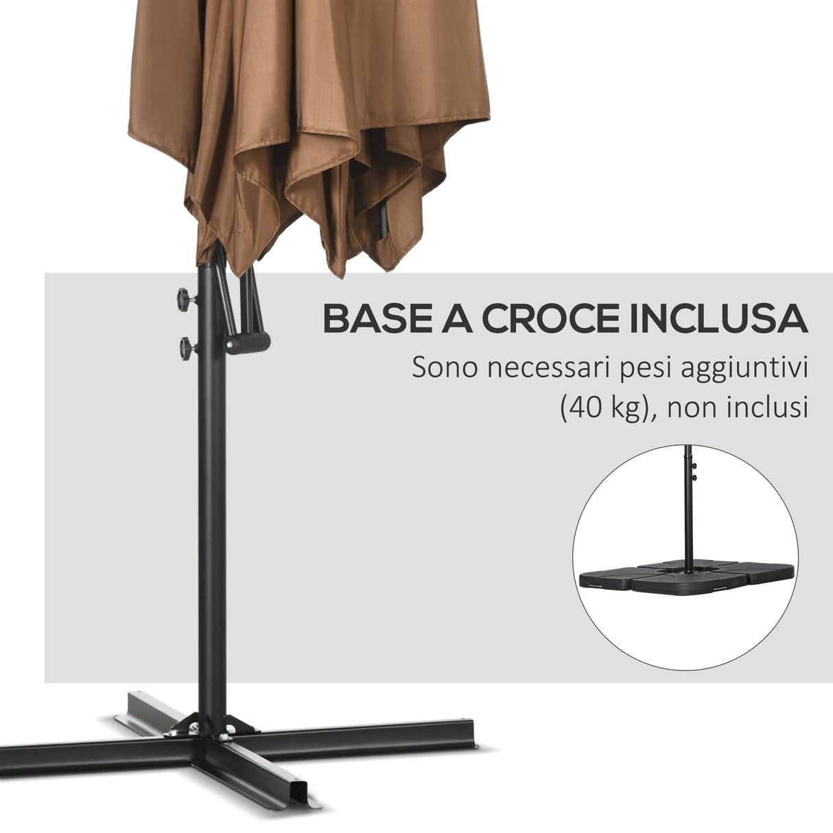 easycomfort ombrellone da giardino 3x2.5 m in metallo e poliestere a 6 stecche con base a croce marrone