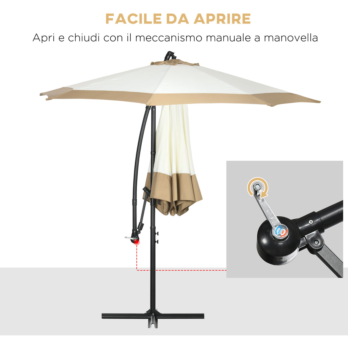easycomfort ombrellone 3x2 m da giardino in acciaio e poliestere con base a croce e presa d aria marrone e crema
