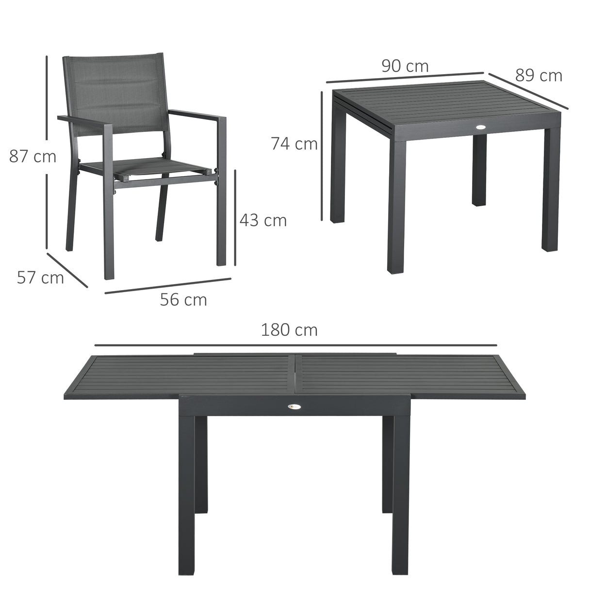 easycomfort easycomfort set da giardino 7 pezzi con tavolo allungabile e 6 sedie da giardino con seduta traspirante