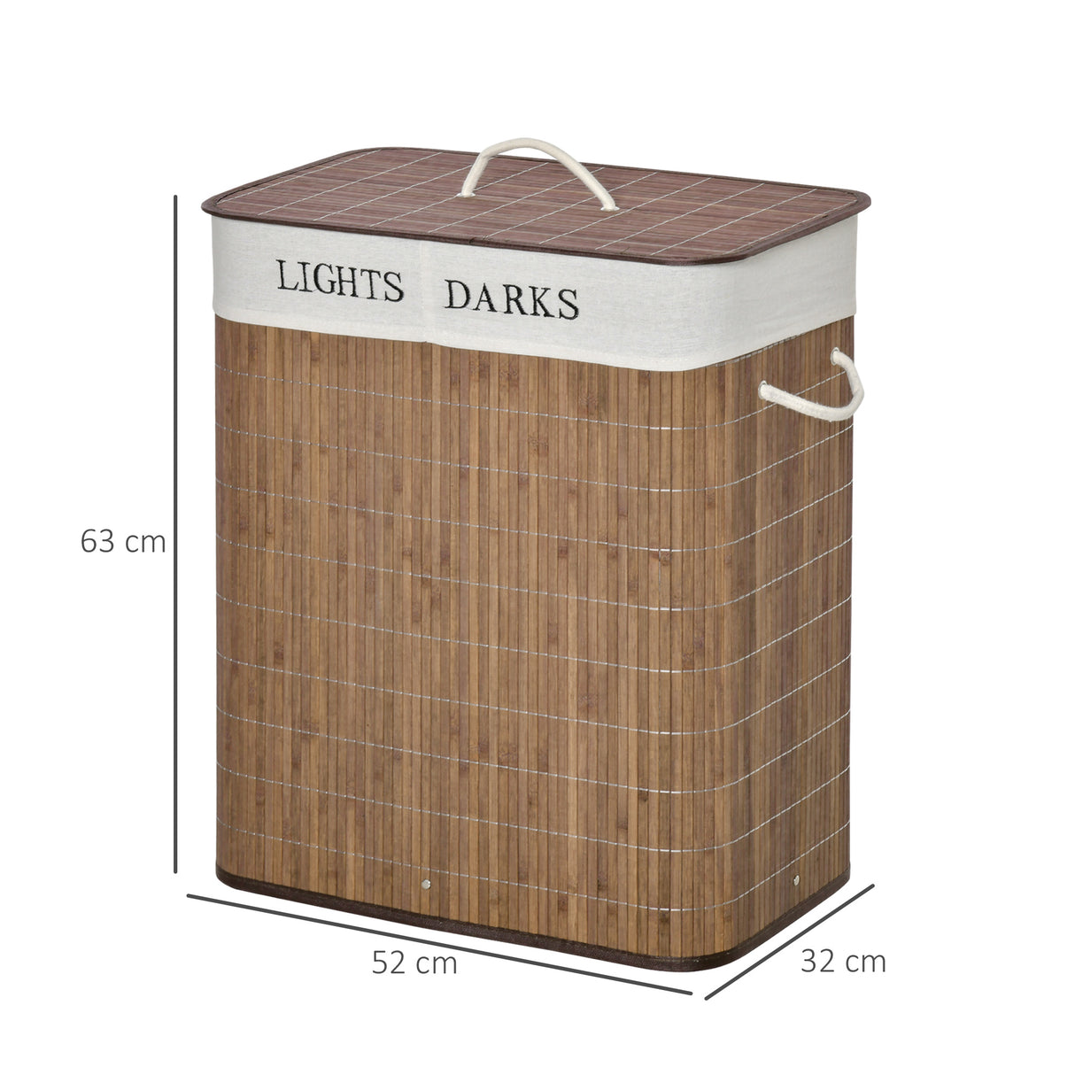 easycomfort easycomfort cesto per biancheria bambu da 100l con 2 scomparti coperchio e maniglie 52x32x63cm marrone