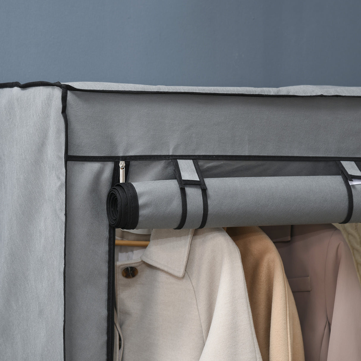 easycomfort easycomfort armadio guardaroba portatile in tessuto non tessuto con 4 ripiani aperti e 2 appendini 118x49x170 cm grigio