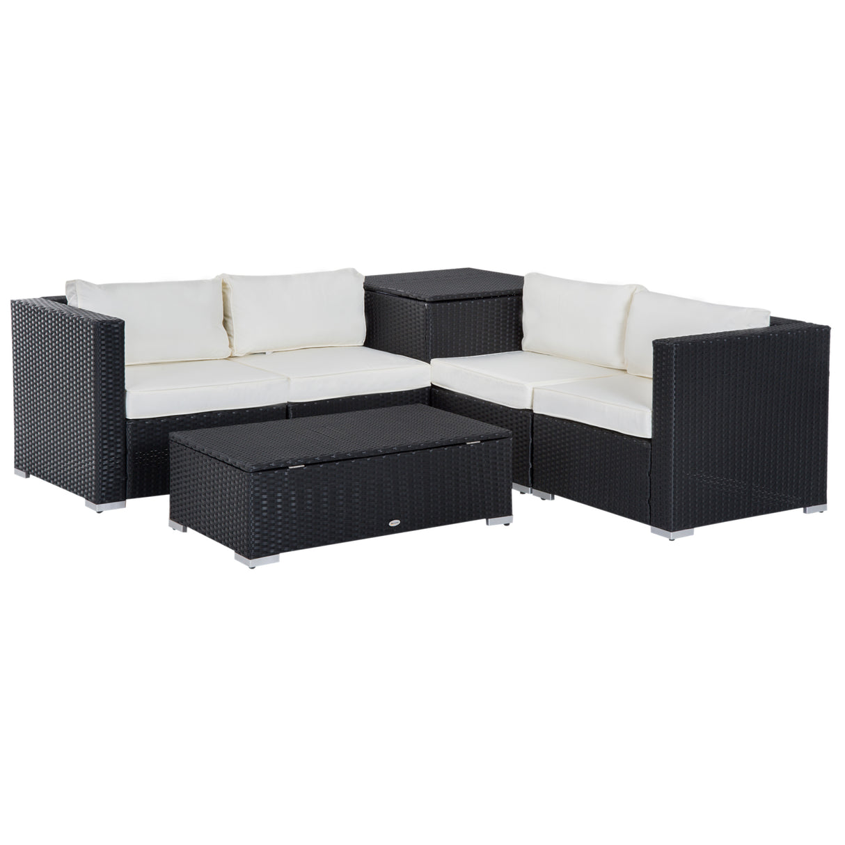 easycomfort set da giardino 6 pezzi 4 poltrone con cuscini e 2 tavolini contenitore in rattan pe nero e crema