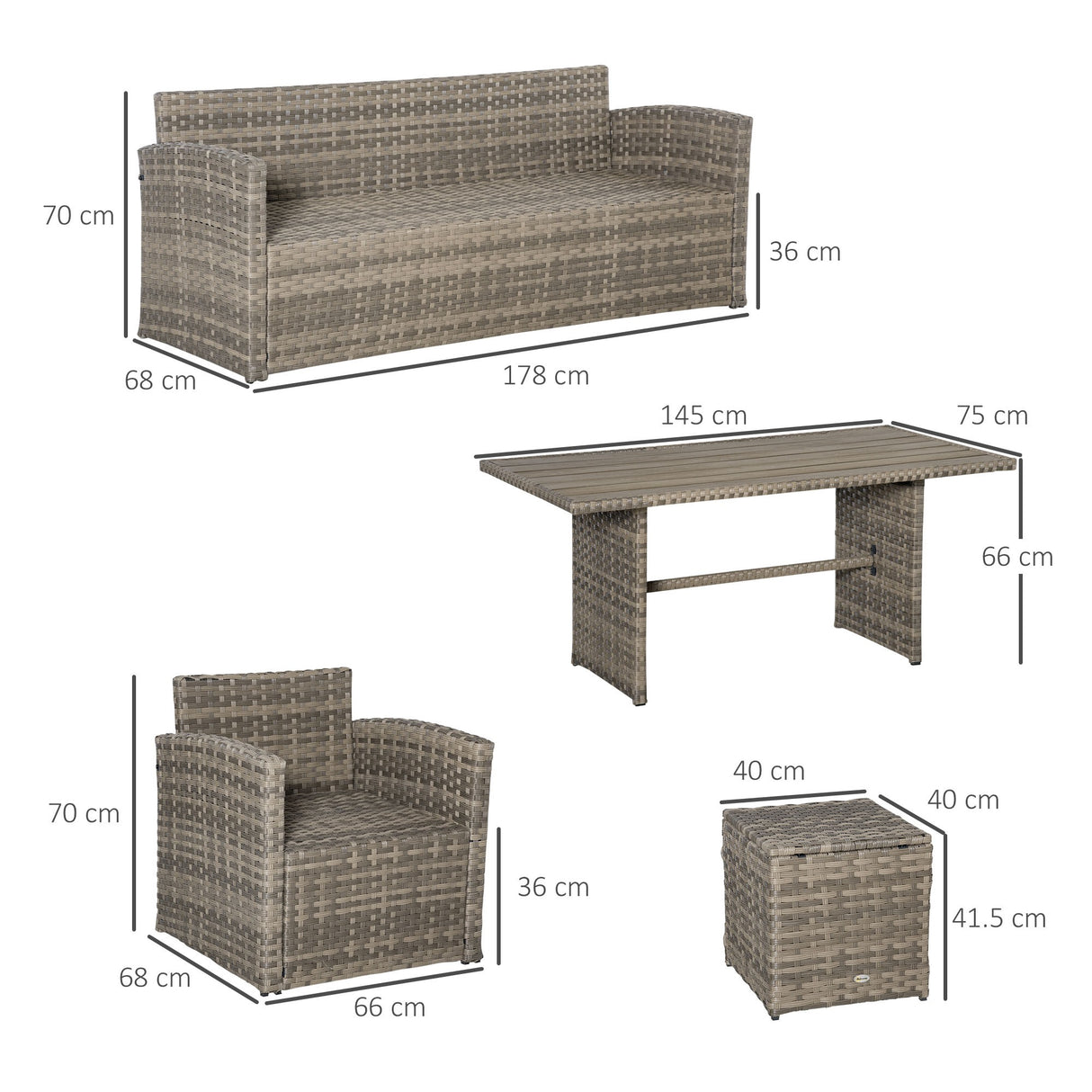 easycomfort set salotto da giardino in rattan pe con divano 3 posti 2 poltrone 2 sgabelli e tavolo grigio