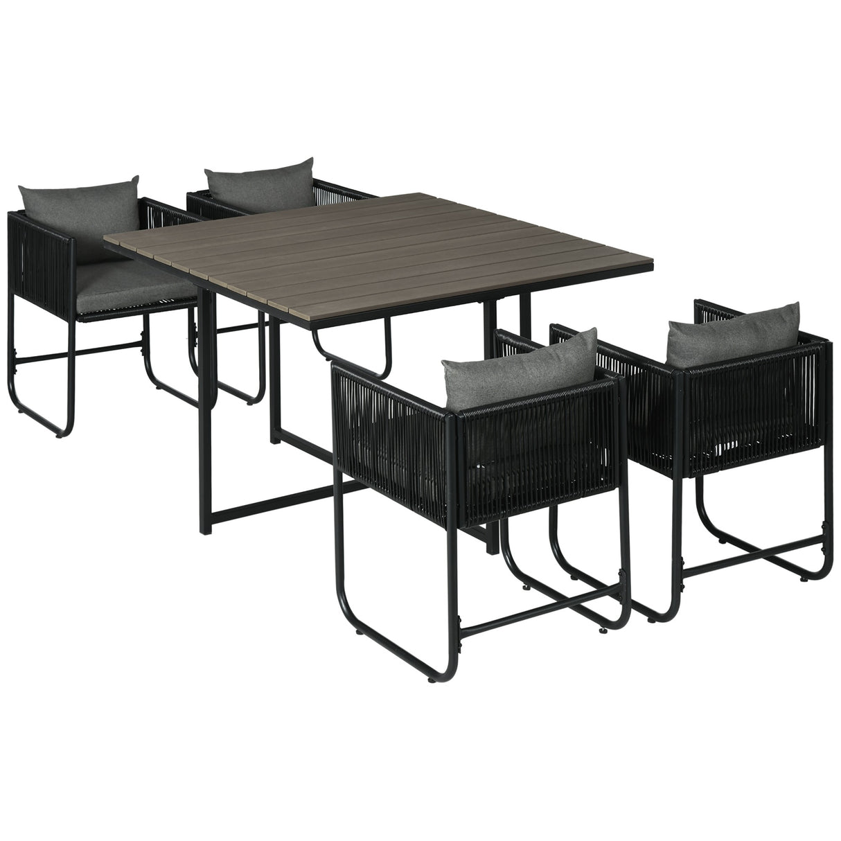 easycomfort easycomfort set da giardino 5 pezzi in rattan pe e acciaio 4 sedie da esterno con cuscini e tavolo rettangolare