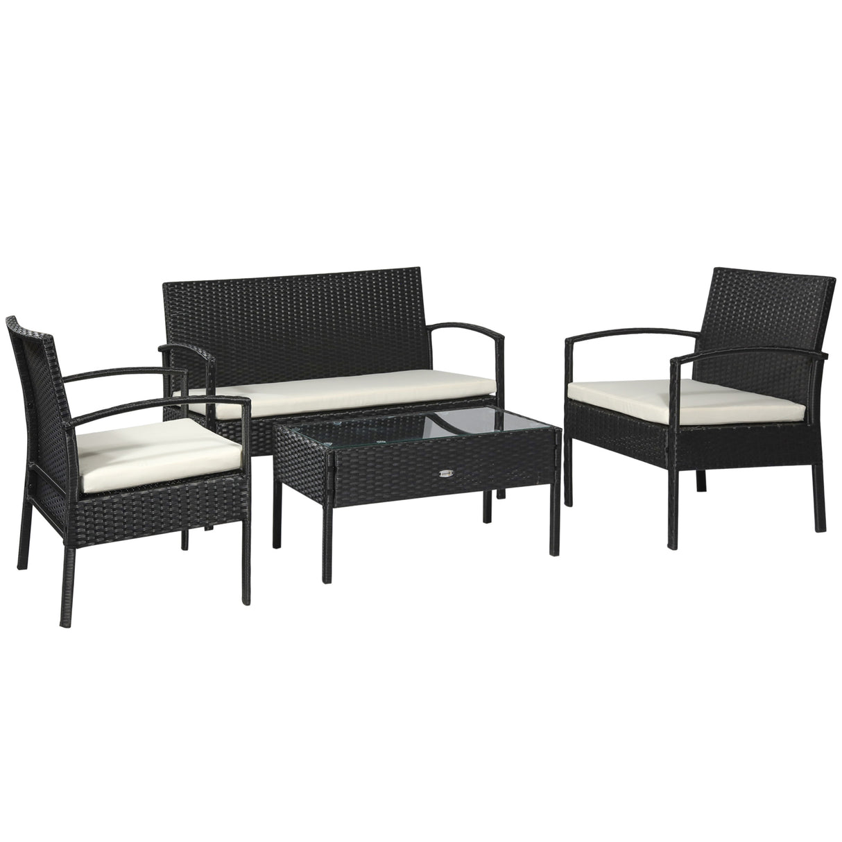 easycomfort easycomfort salotti da giardino in pe rattan con tavolino 2 poltrone e divano con cuscini nero