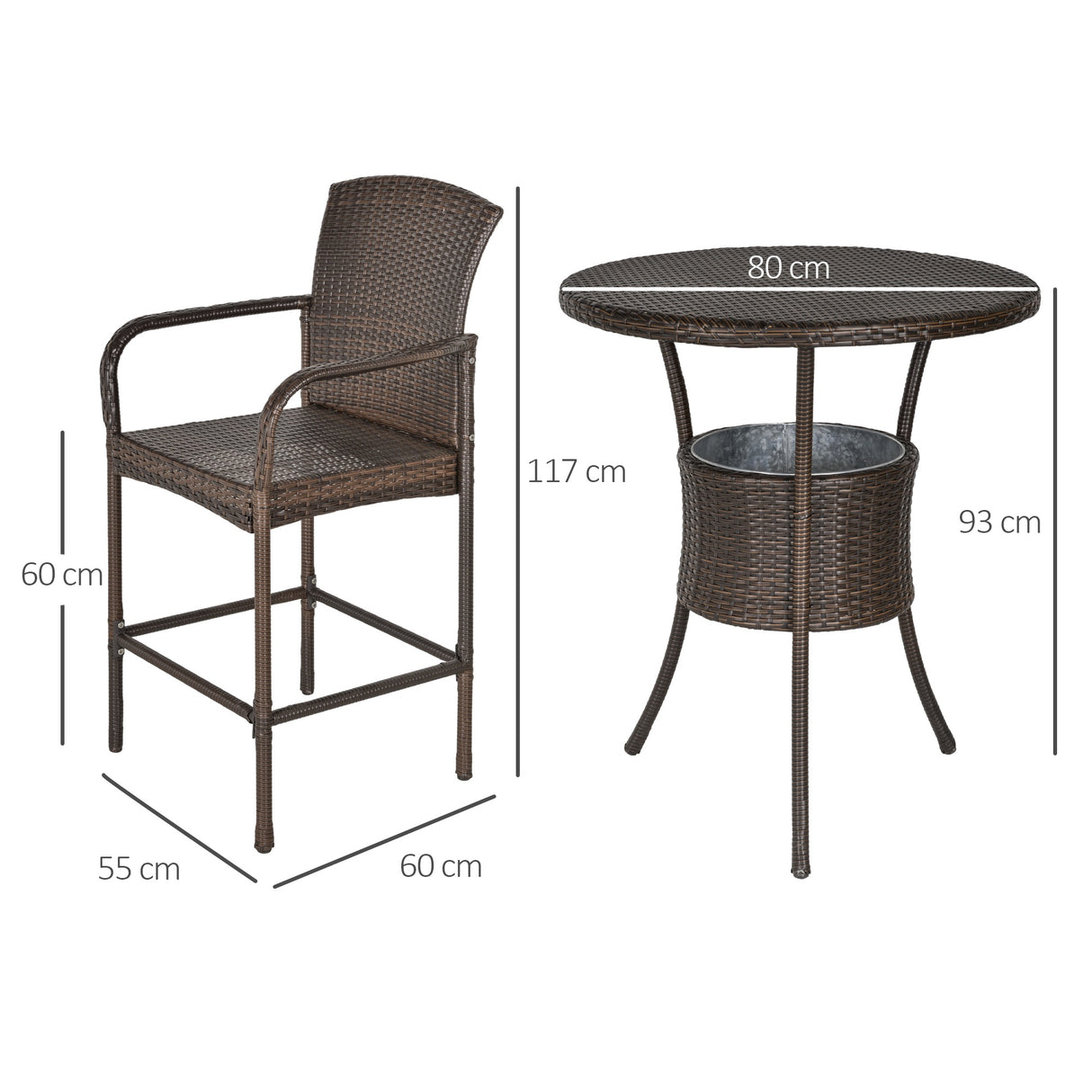 easycomfort easycomfort set 5 pezzi tavolino e 4 sedie alte in rattan sintetico e acciaio