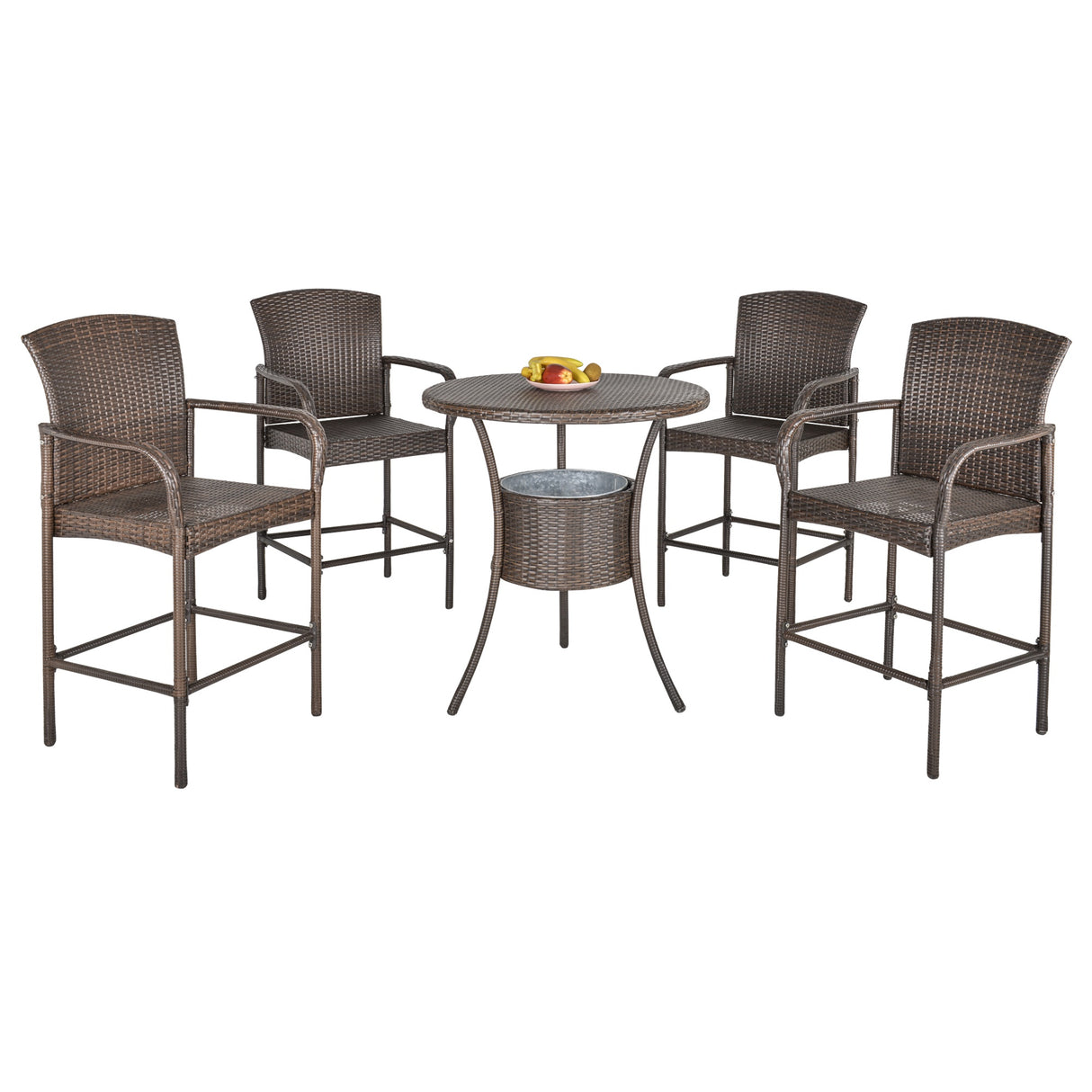 easycomfort easycomfort set 5 pezzi tavolino e 4 sedie alte in rattan sintetico e acciaio