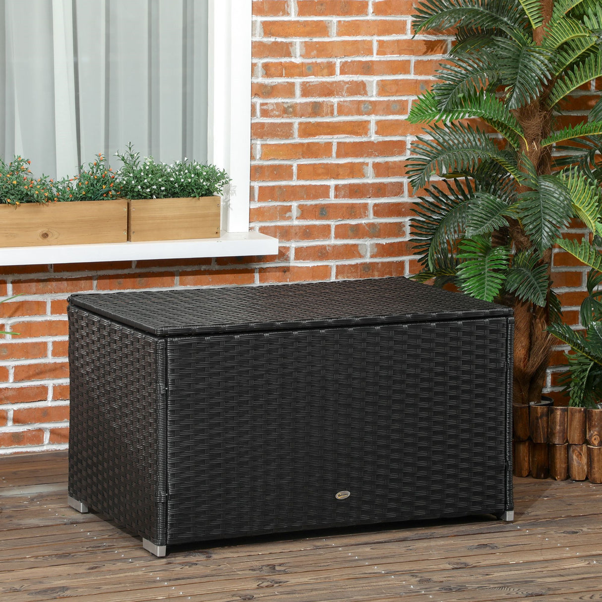 easycomfort baule da giardino in rattan e acciaio con coperchio 95x60x53cm nero