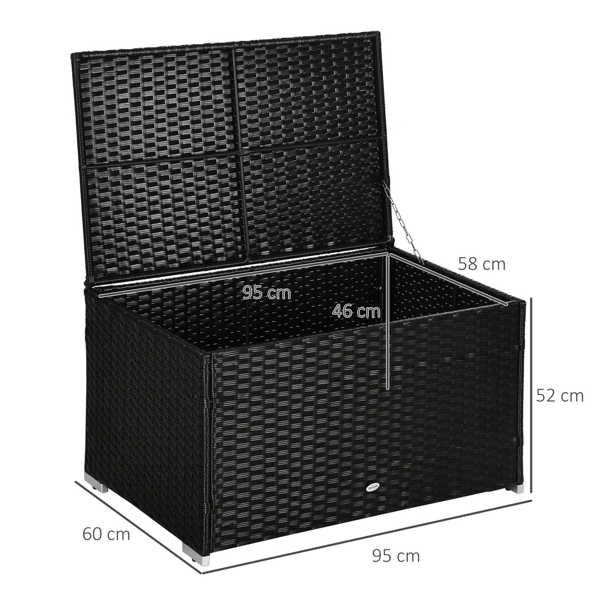 easycomfort baule da giardino in rattan e acciaio con coperchio 95x60x53cm nero