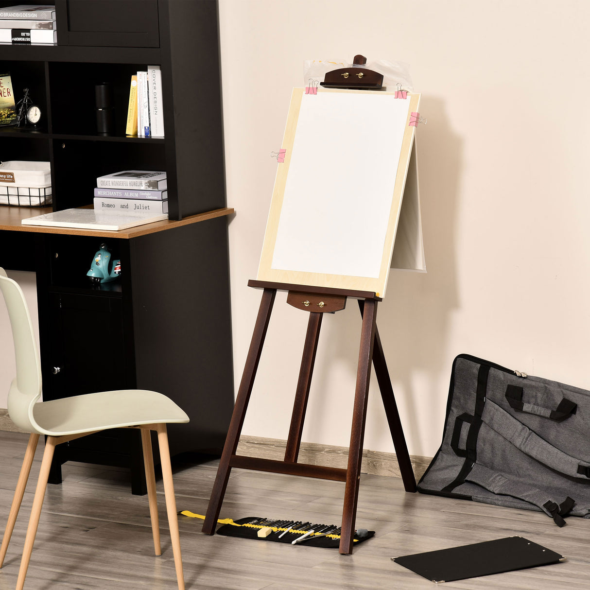 easycomfort cavalletto pittura studio professionale altezza e inclinazione regolabili in legno marrone
