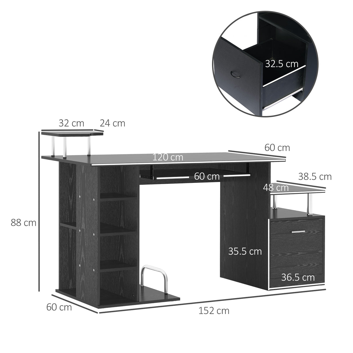 easycomfort easycomfort scrivania per computer moderna con cassetti ripiani e tastiera estraibile scrivania da ufficio per casa in legno nero 152x60x88cm ean 8054144130231