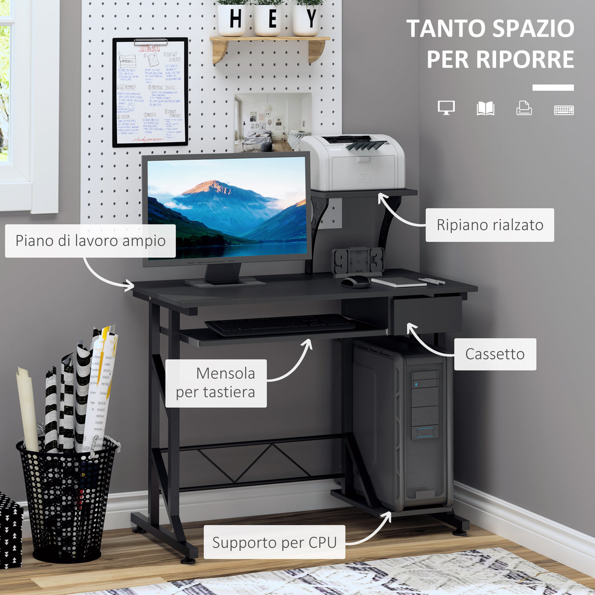 easycomfort easycomfort scrivania per computer salvaspazio in acciaio e legno con cassetto ripiano tastiera estraibile ean 8054111844086