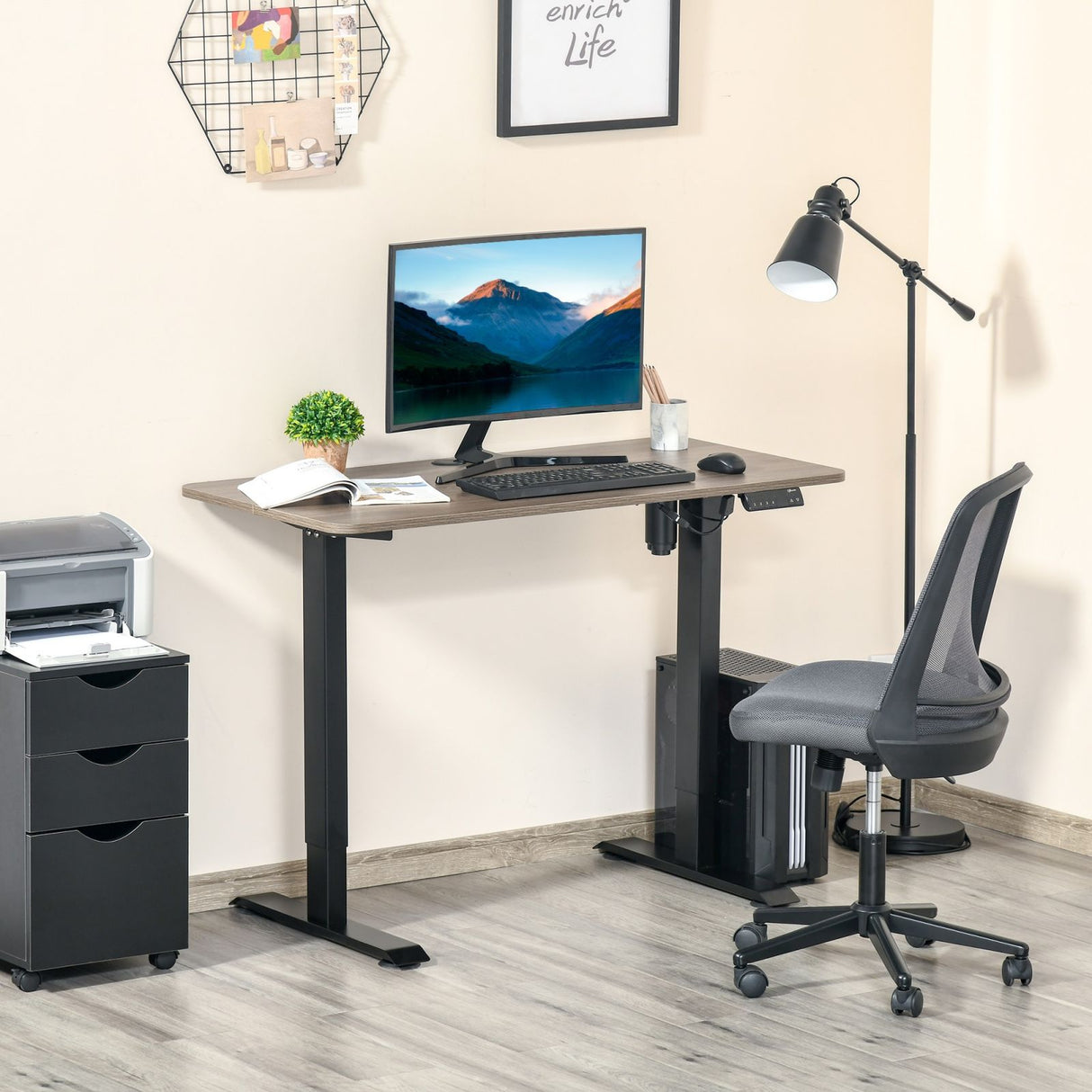 easycomfort easycomfort scrivania sollevabile a 4 altezze regolazione elettrica struttura in metallo e legno teak nero