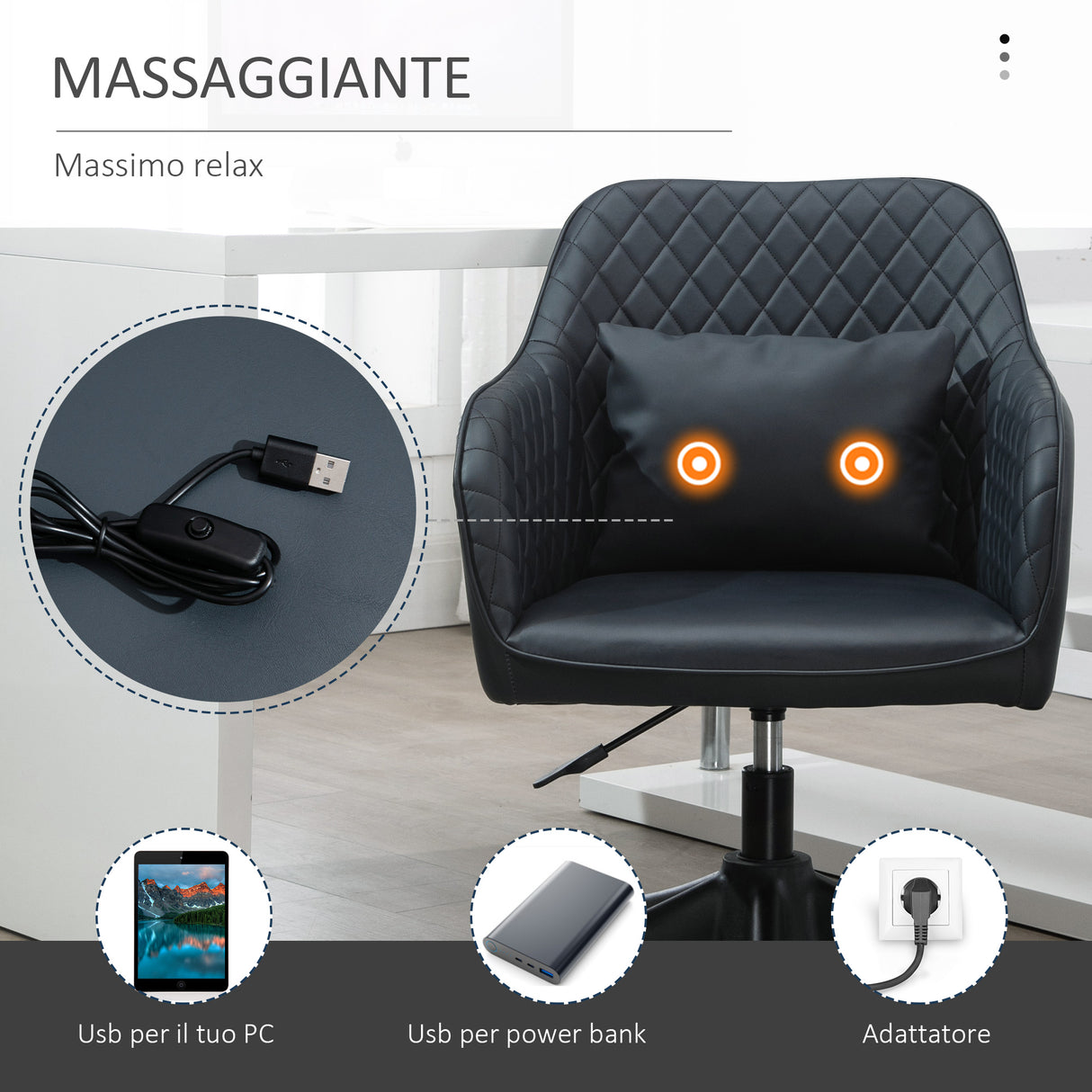 easycomfort easycomfort sedia ufficio ergonomica e regolabile in similpelle grigio scuro con 2 punti cuscino lombare massaggiante 57x70x78 86cm ean 8054144137742
