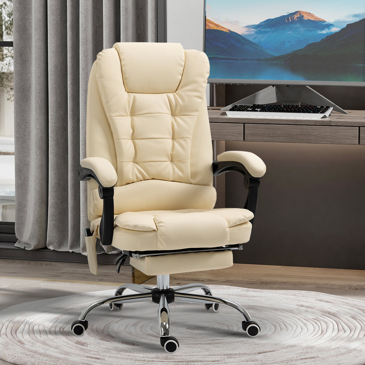 easycomfort easycomfort poltrona massaggiante ergonomica ad altezza regolabile con 6 punti vibranti 65x160x104 cm crema