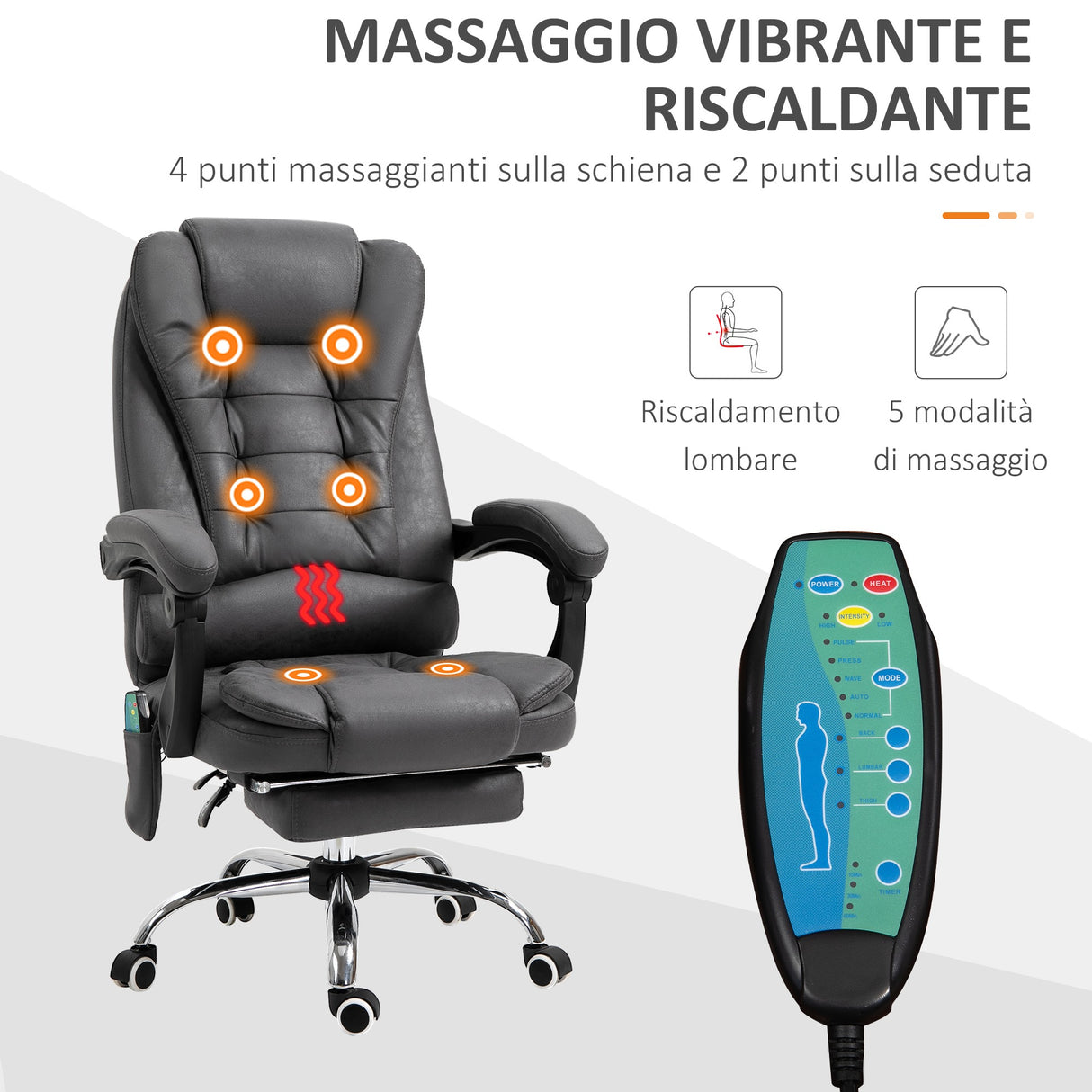 easycomfort easycomfort poltrona da ufficio massaggiante e reclinabile con riscaldamento e altezza regolabile grigio