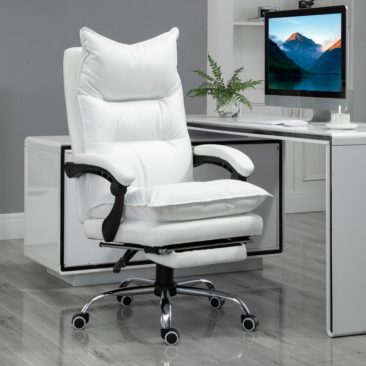 easycomfort easycomfort poltrona da ufficio in finta pelle bianca altezza regolabile con schienale reclinabile 155 e poggiapiedi ean 8054144139494