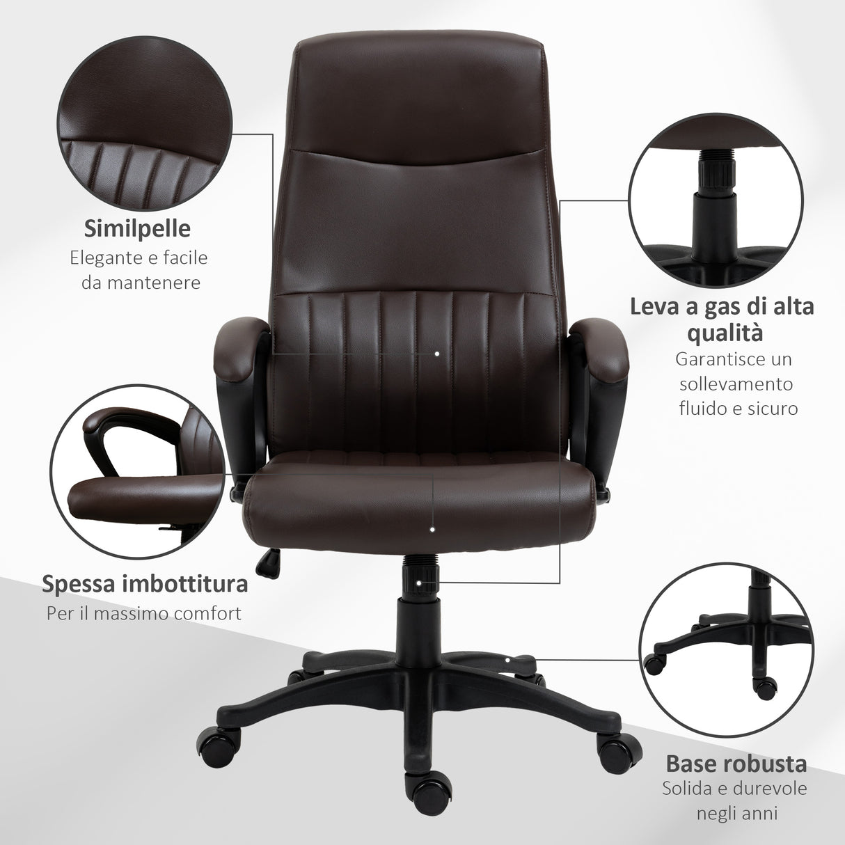 easycomfort easycomfort sedia da ufficio ergonomica sedia girevole con schienale alto e dondolo altezza regolabile e ruote 61 5x66x113 123cm marrone