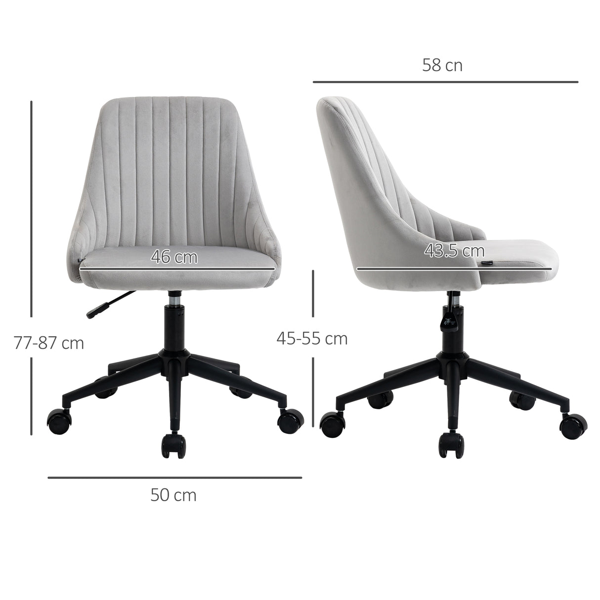 easycomfort easycomfort sedia da ufficio in velluto grigio con altezza regolabile sedia ergonomica girevole a 360 e ruote 50x58x77 87cm