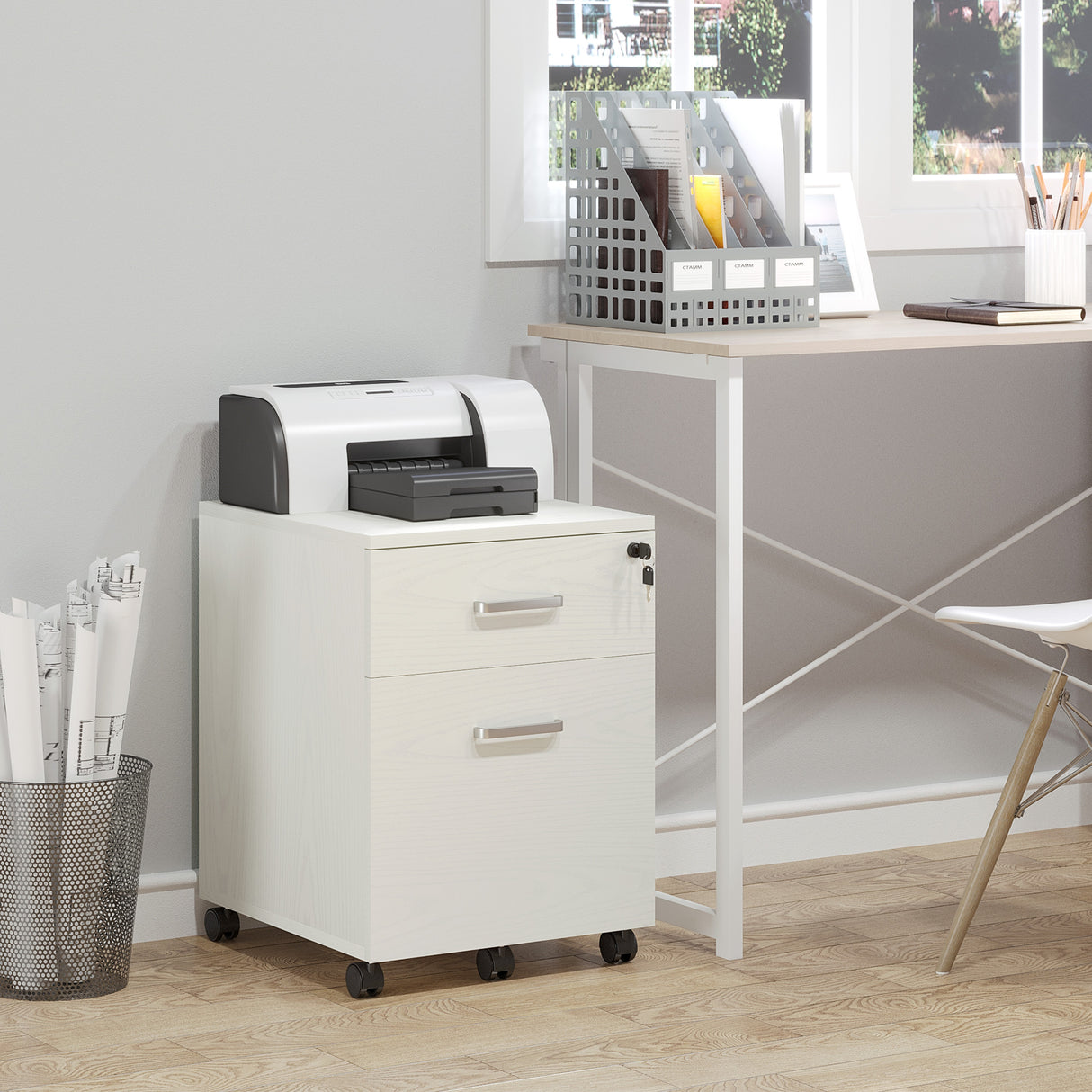 easycomfort easycomfort schedario da ufficio cassettiera per scrivania in legno 2 cassetti serratura con 2 chiavi bianco 40x45x55 6cm ean 8054144133461