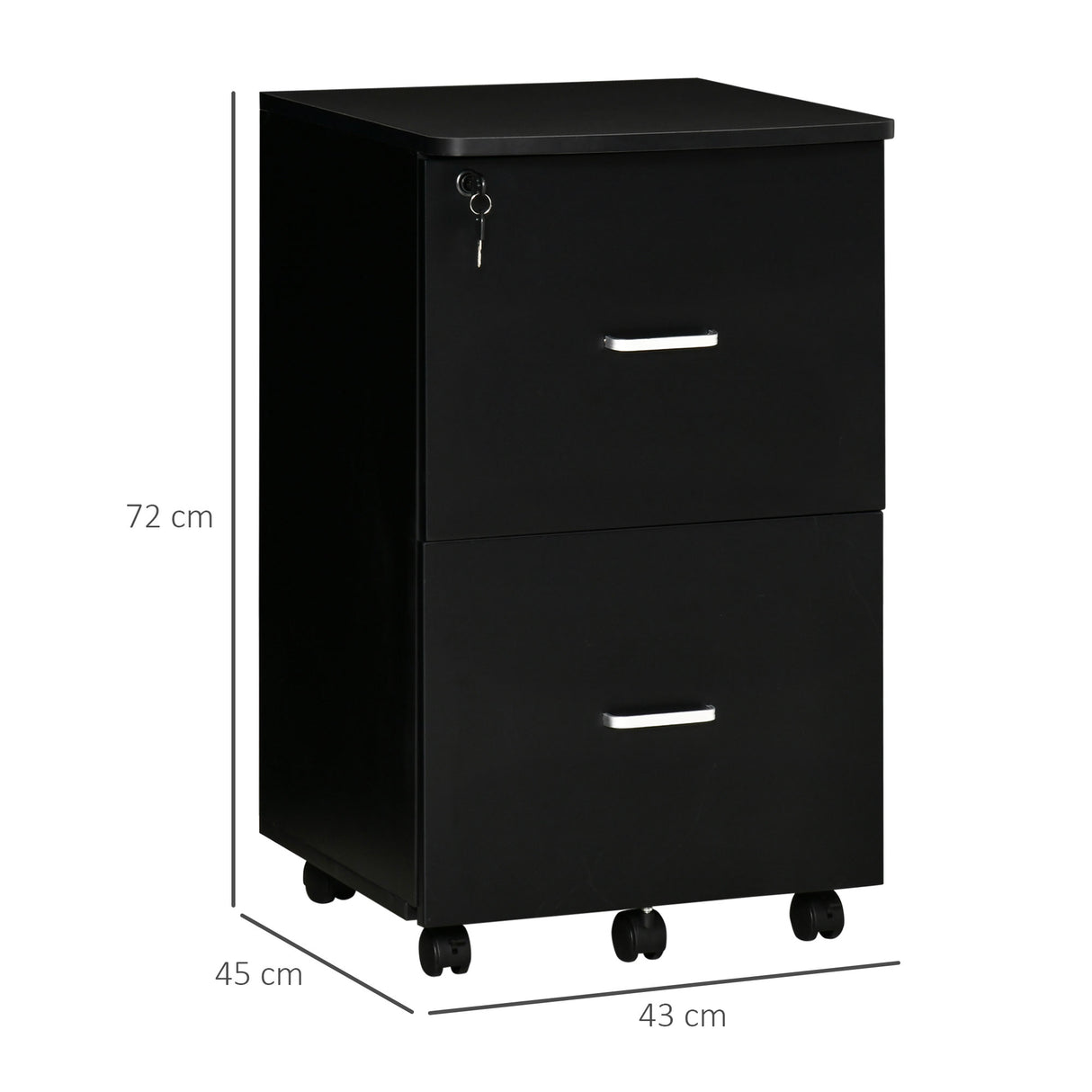 easycomfort easycomfort armadietto da ufficio con 2 cassetti e 5 ruote schedario in mdf e truciolato 43x45x72 cm nero