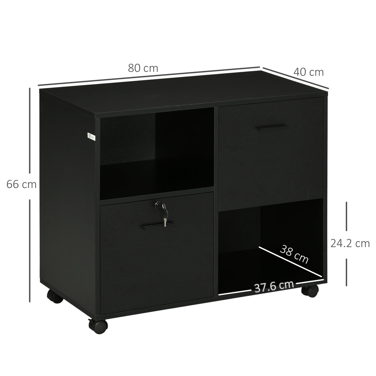 easycomfort easycomfort mobile da ufficio con 2 cassetti porta documenti e ripiani ruote con blocco 80x40x66cm nero