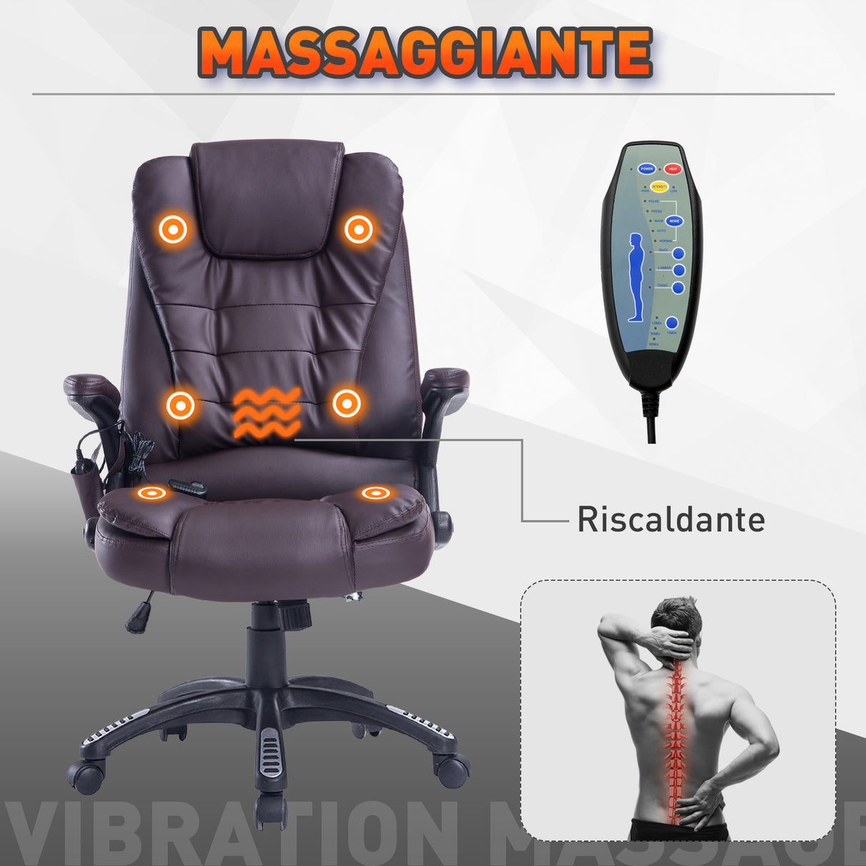 easycomfort easycomfort poltrona massaggiante da ufficio ad altezza regolabile con 6 punti massaggianti in pu 62x68x111 121 cm marrone ean 8054144134024