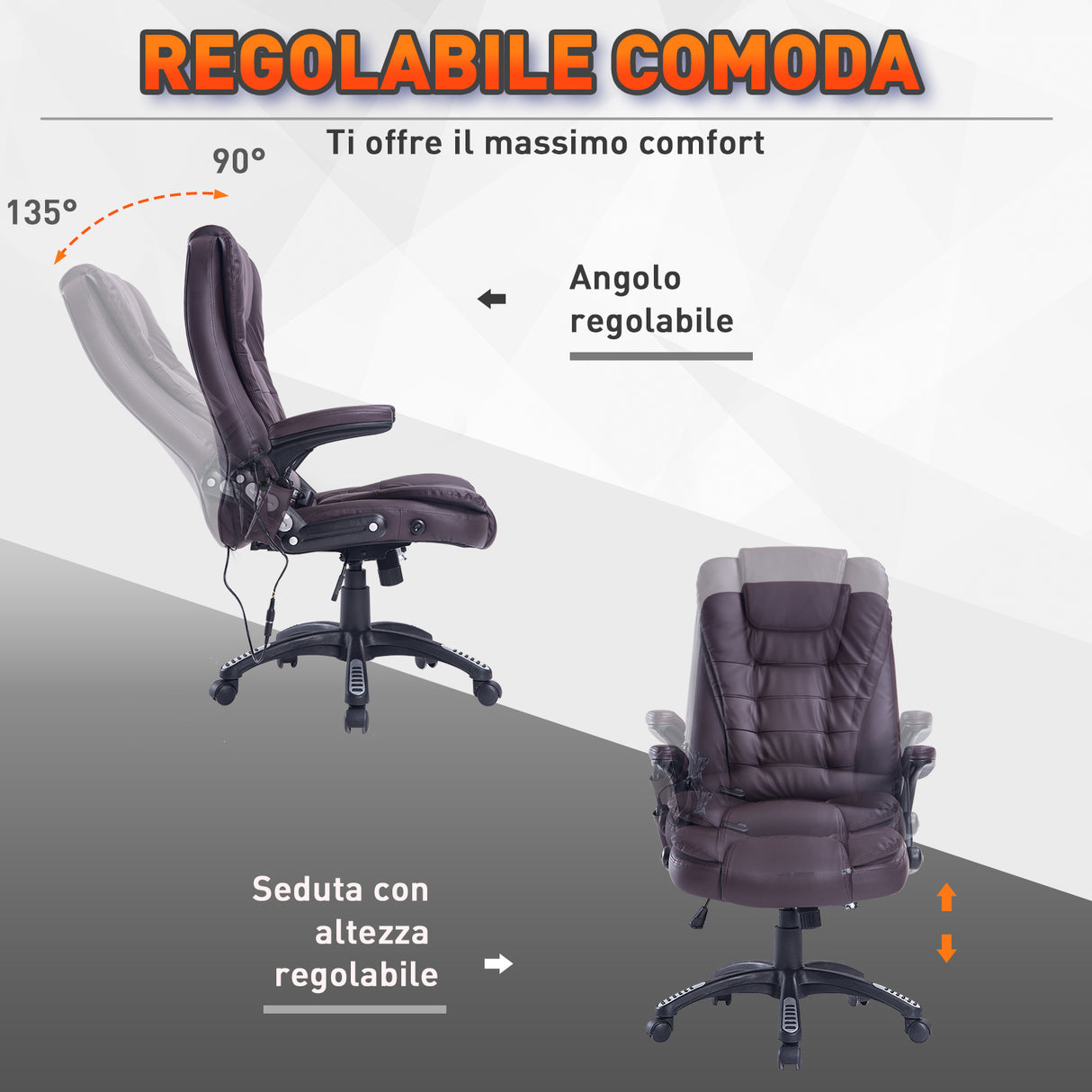 easycomfort easycomfort poltrona massaggiante da ufficio ad altezza regolabile con 6 punti massaggianti in pu 62x68x111 121 cm marrone ean 8054144134024