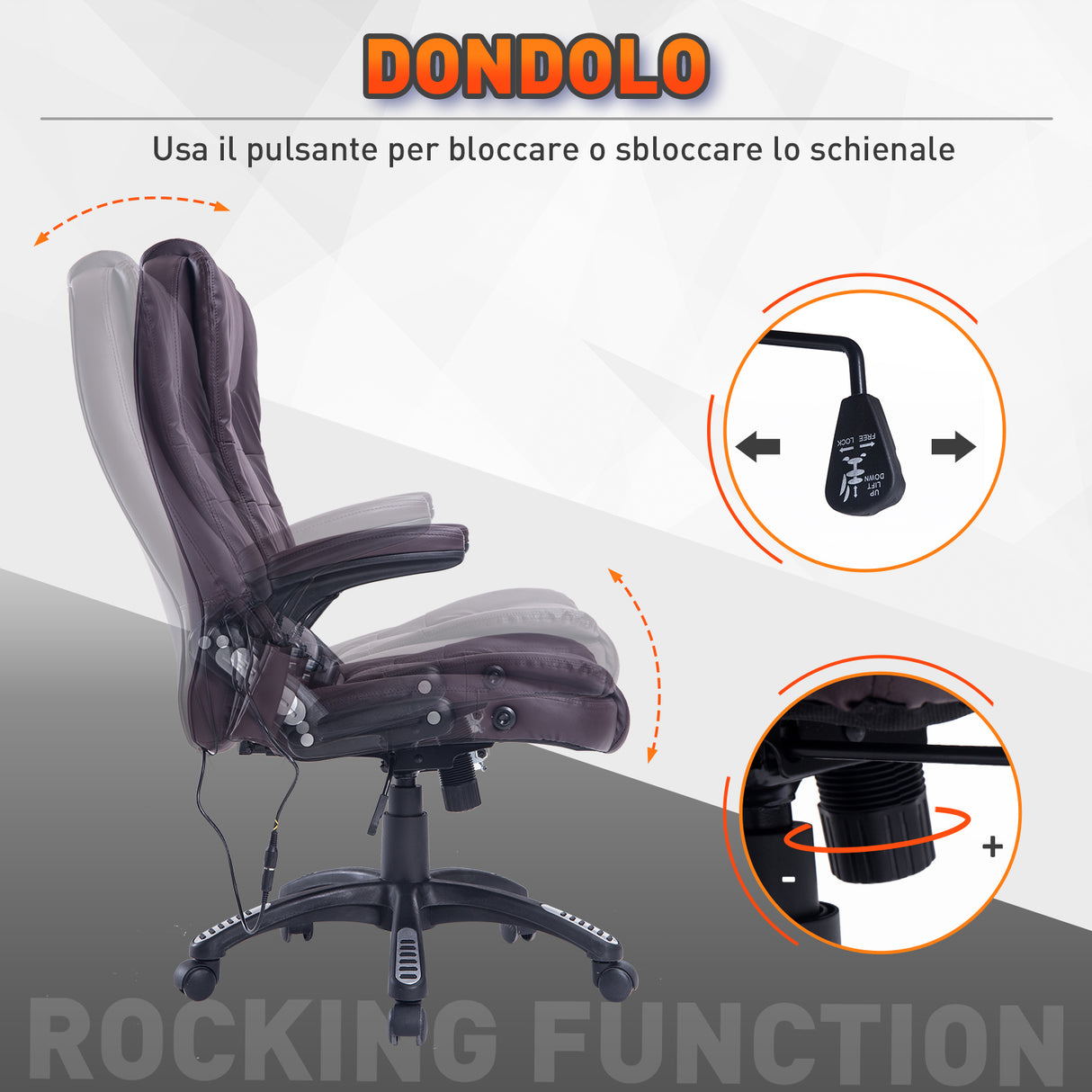 easycomfort easycomfort poltrona massaggiante da ufficio ad altezza regolabile con 6 punti massaggianti in pu 62x68x111 121 cm marrone ean 8054144134024