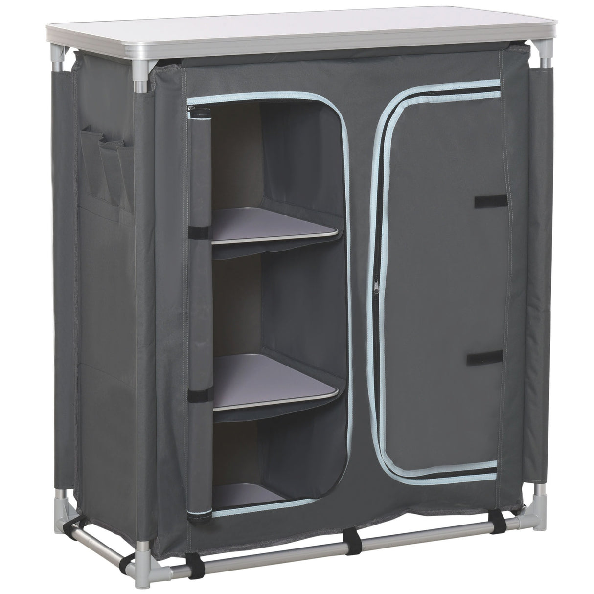 easycomfort easycomfort cucina da campeggio in alluminio con doppio armadietto 3 mensole e sacca di trasporto