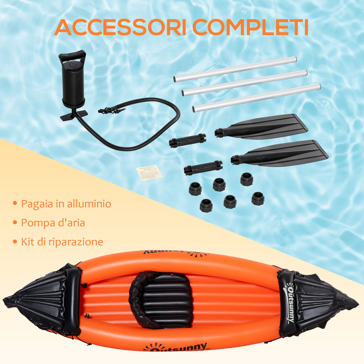 easycomfort canoa gonfiabile 2 posti in pvc con 2 remi in alluminio e accessori arancione