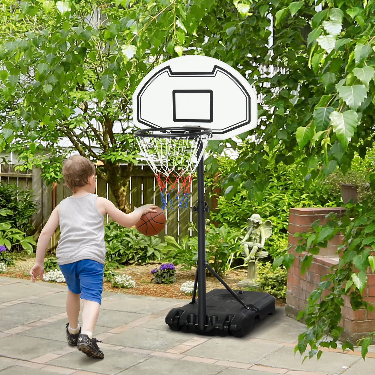 easycomfort canestro basket per bambini ad altezza regolabile 132.5 161.5 cm con base riempibile e ruote multicolore