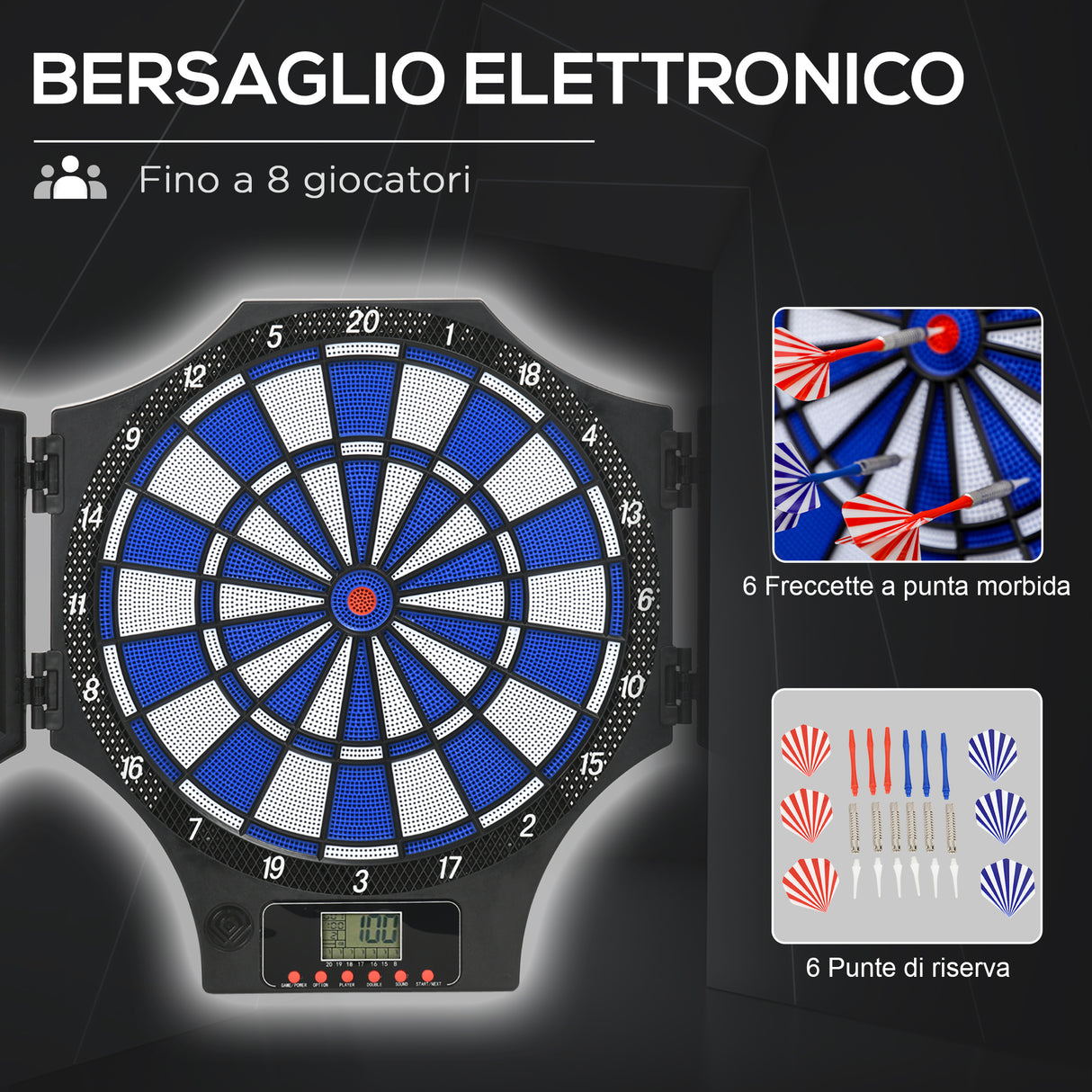 easycomfort bersaglio freccette elettronico in pp con 6 freccette e monitor lcd 83x45x4 cm rosso e nero