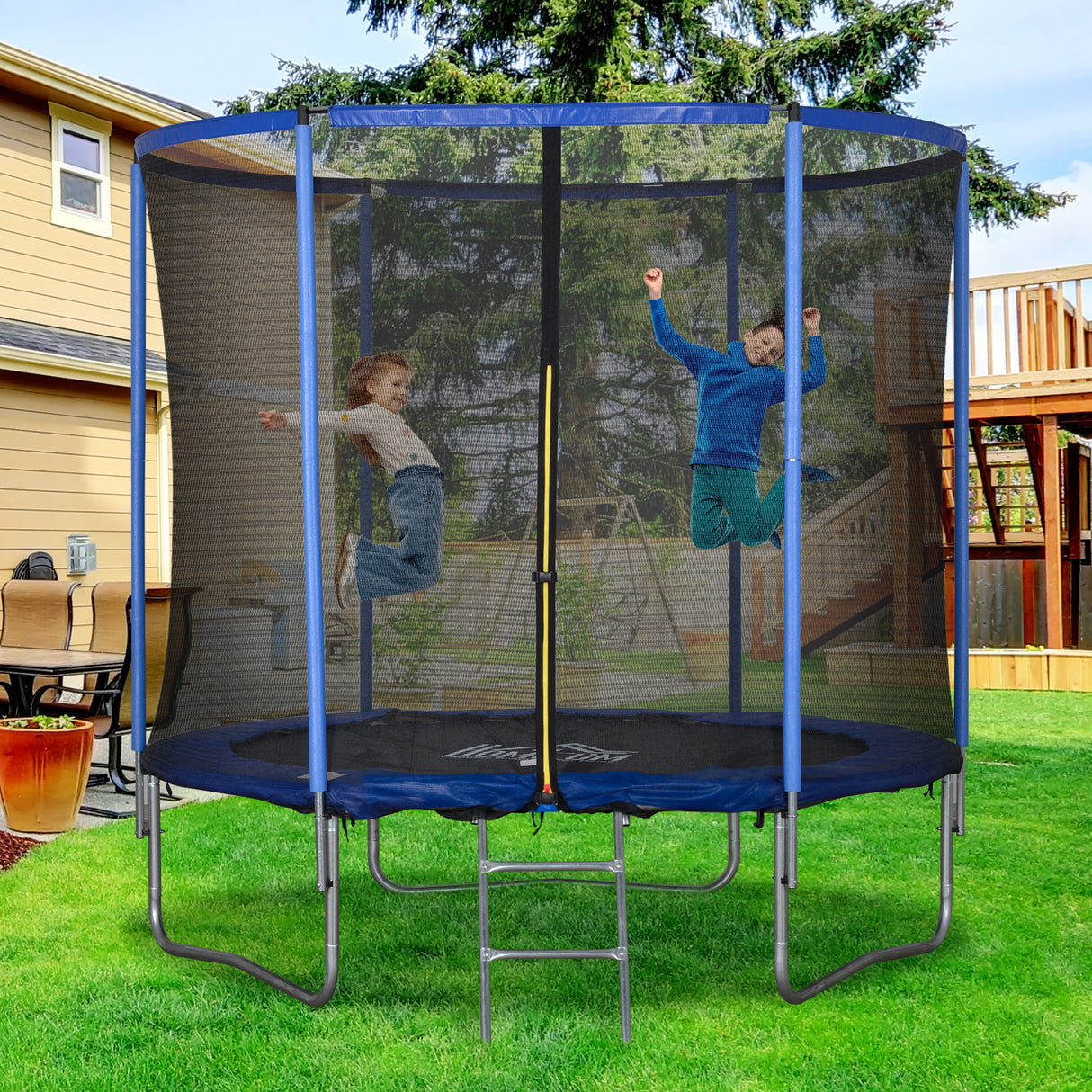 easycomfort easycomfort tappeto elastico per bambini e adulti con rete e bordo imbottito giochi da giardino e casa 244x240cm blu e nero ean 8054144139517