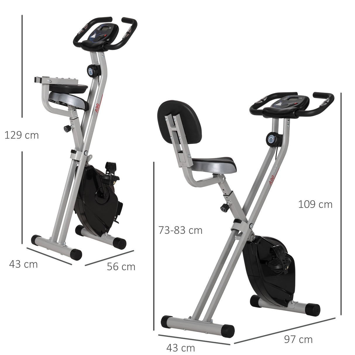 easycomfortsoozier cyclette da camera pieghevole 5 posizioni e 8 livelli di resistenza 43x97x109cm