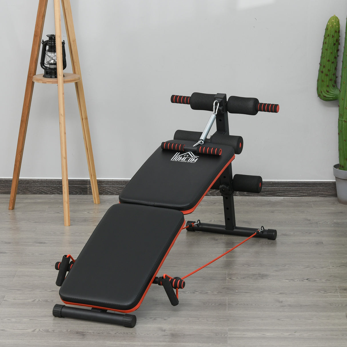 easycomfort easycomfort panca per addominali pieghevole e regolabile con imbottitura nera e rossa