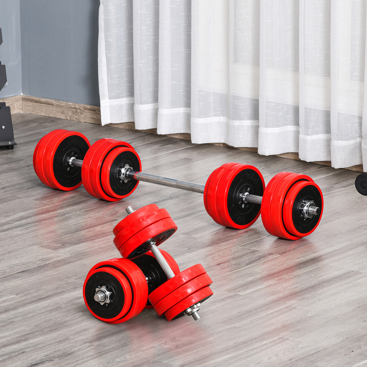 easycomfort set 2 in 1 bilanciere e manubri pesi da 30kg dischi con rivestimento in plastica antigraffio rosso