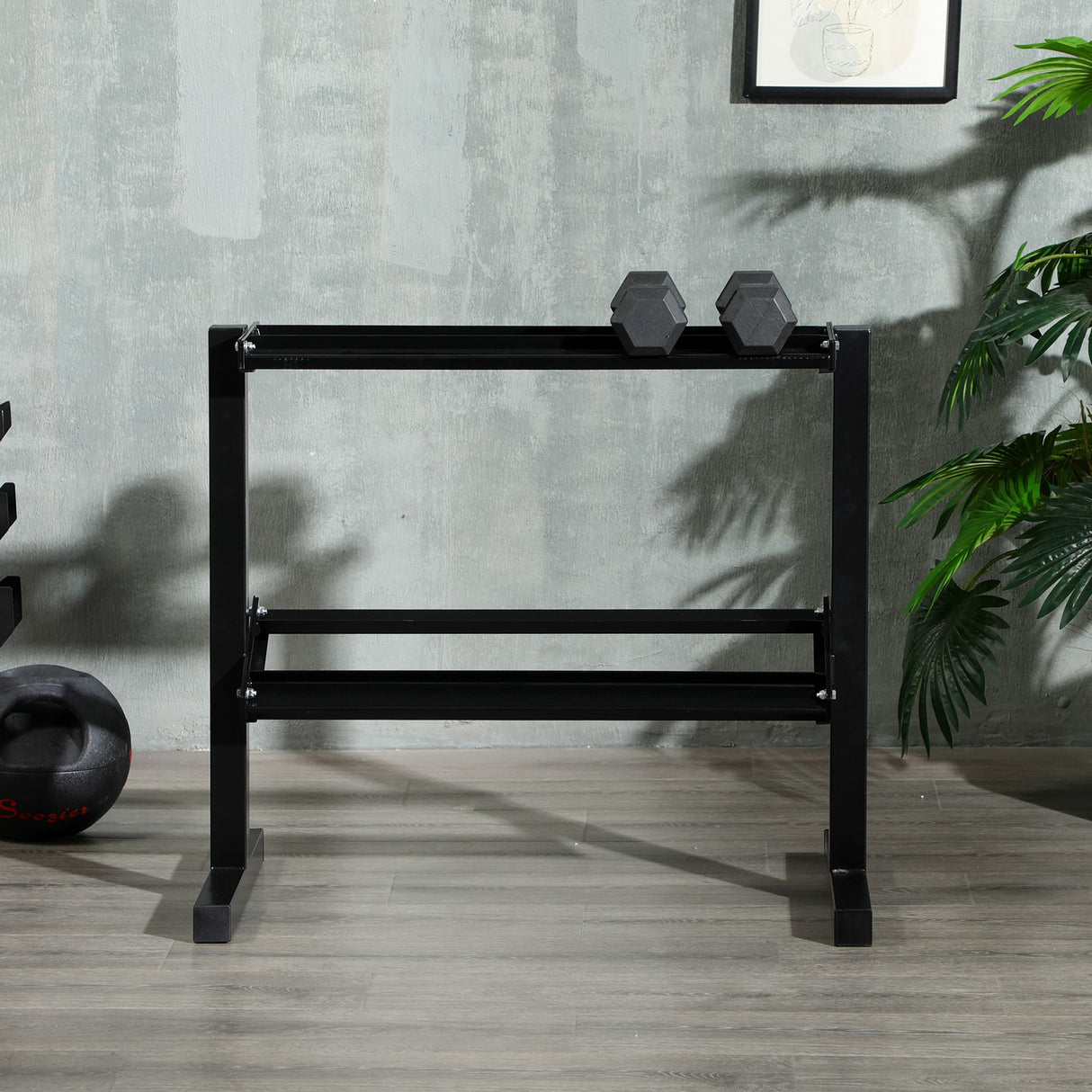 easycomfort porta pesi con 2 ripiani in acciaio per palestra casa e ufficio 92.5x50.5x80.5cm nero
