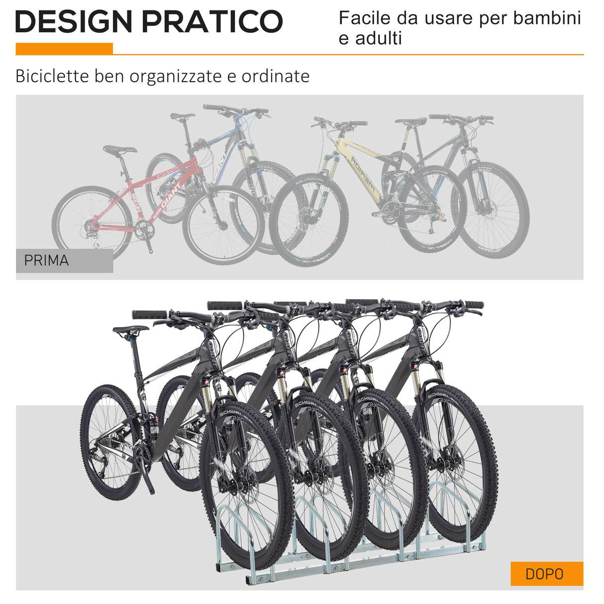easycomfort rastrelliera portabiciclette parcheggio per 4 biciclette in acciaio 110x33x27 cm argento