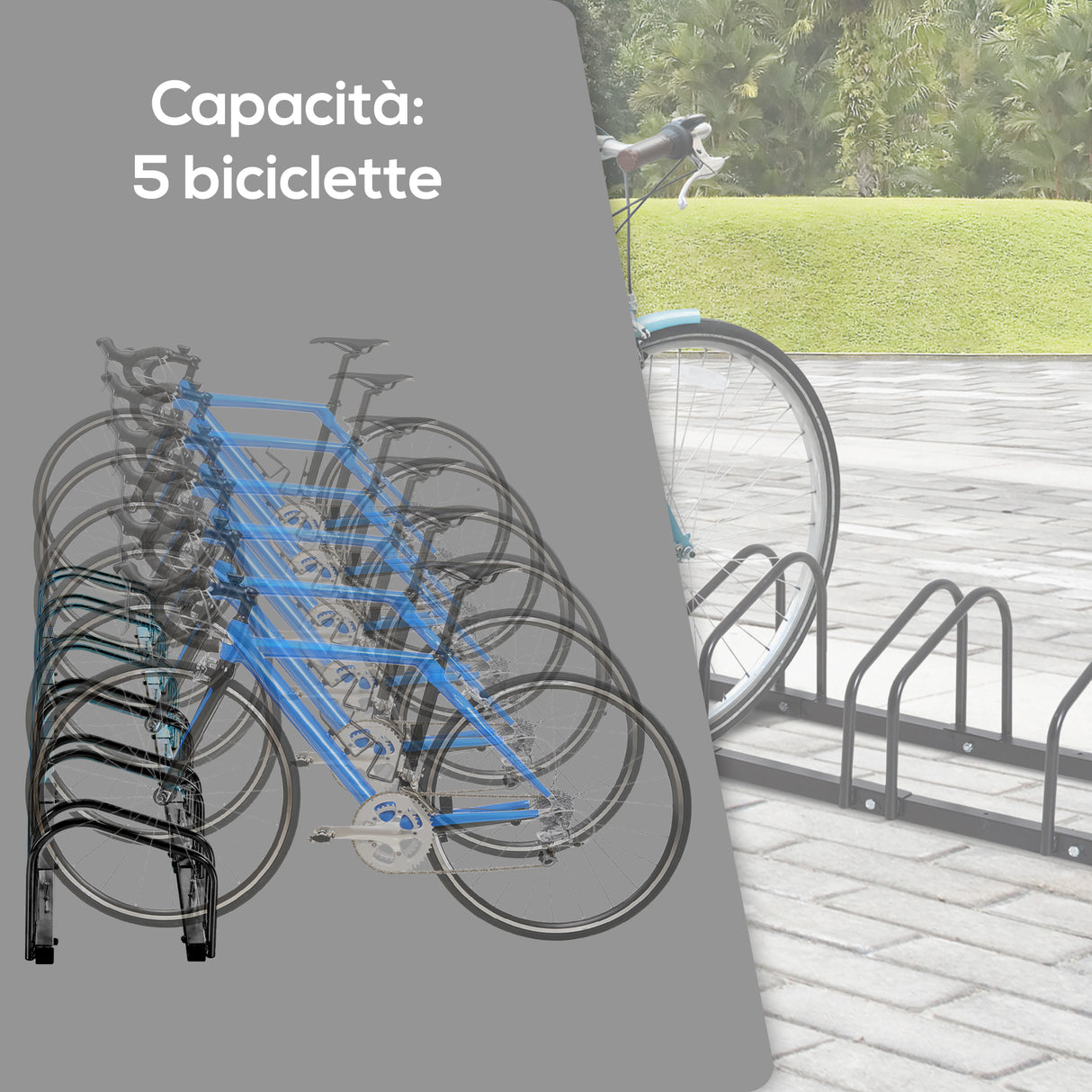 easycomfort rastrelliera portabiciclette parcheggio per 6 biciclette in acciaio 179x33x27 cm nero