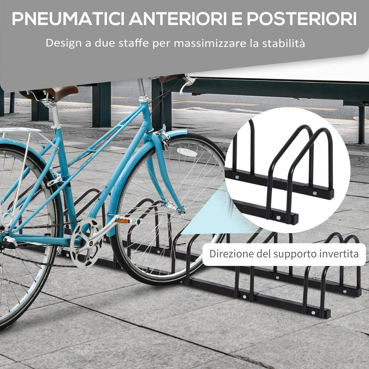 easycomfort rastrelliera portabiciclette parcheggio per 6 biciclette in acciaio 179x33x27 cm nero