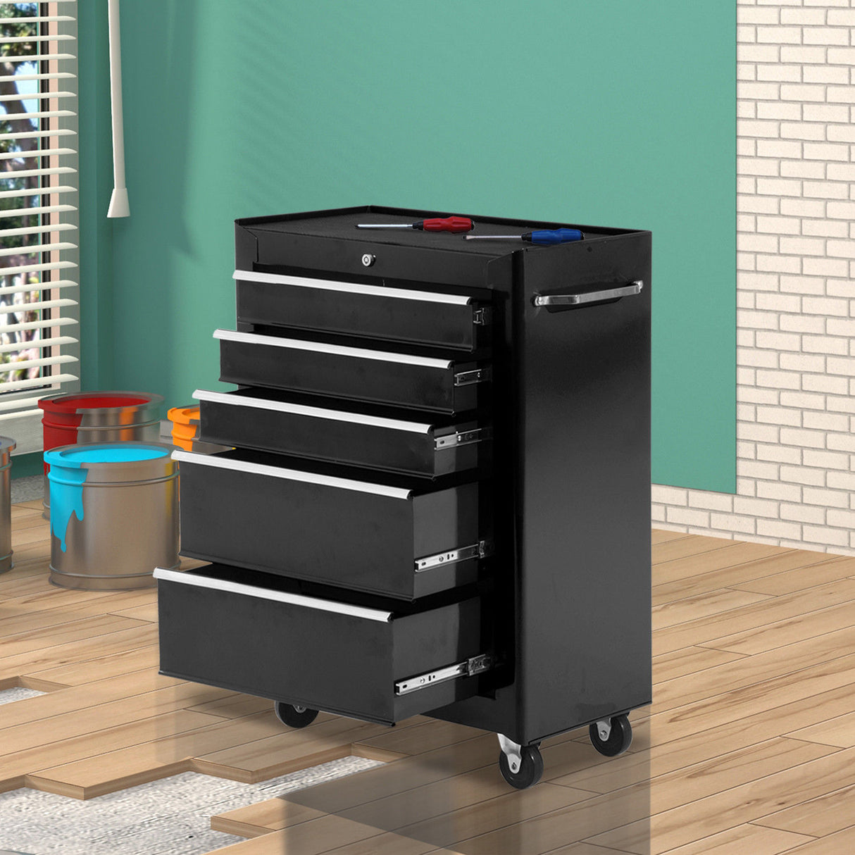 easycomfort carrello cassettiera porta utensili per officina nero 61.5x33x85cm