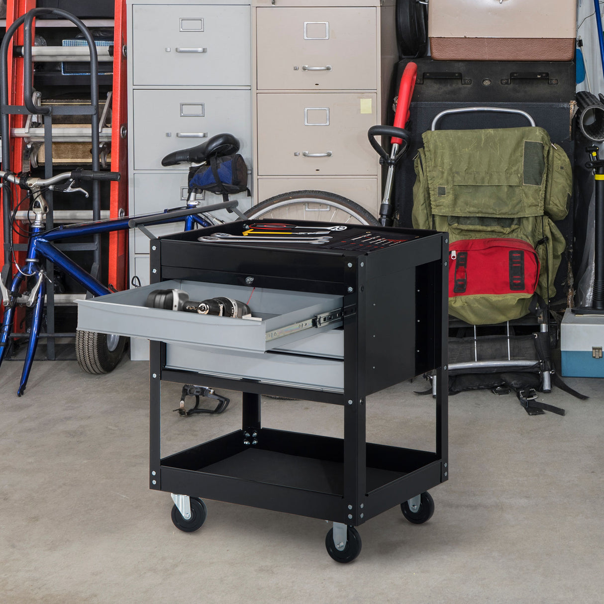 easycomfort easycomfort carrello da officina professionale cassettiera portautensili in lamiera nero 68x46x88cm