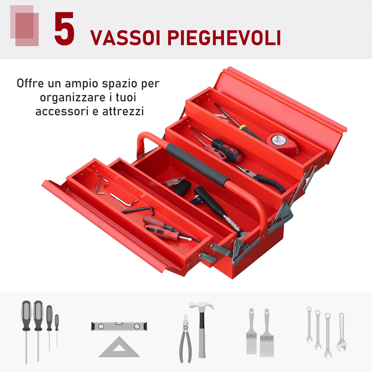 easycomfort easycomfort cassetta porta attrezzi in metallo pieghevole 5 vassoi 3 ripiani