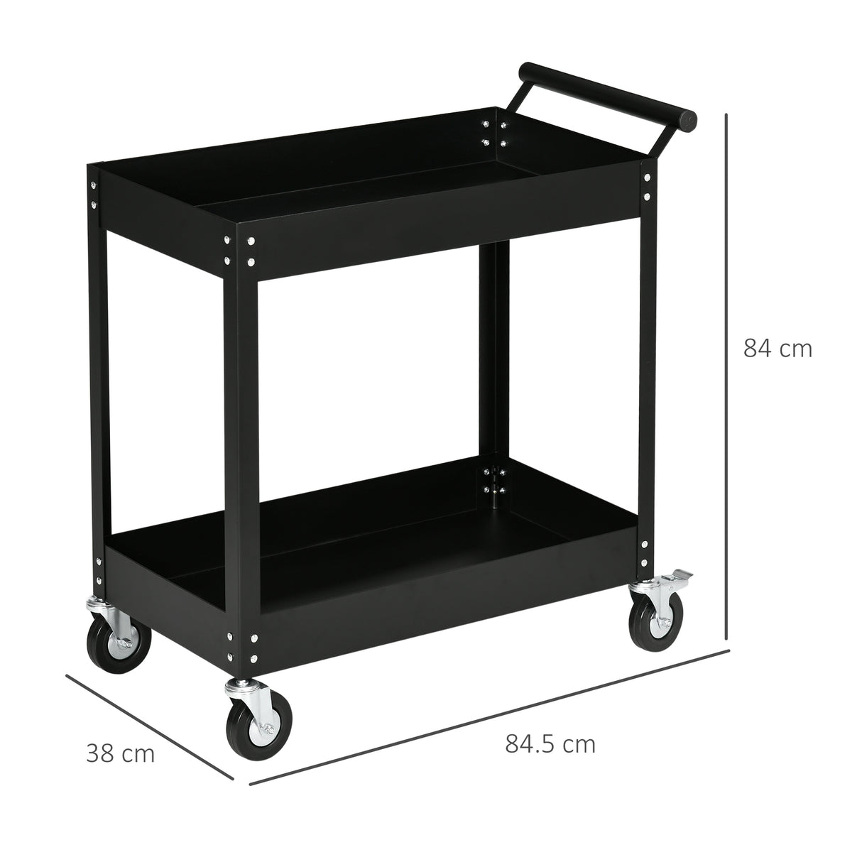 easycomfort carrello porta attrezzi a 2 ripiani in acciaio 84.5x38x84cm nero