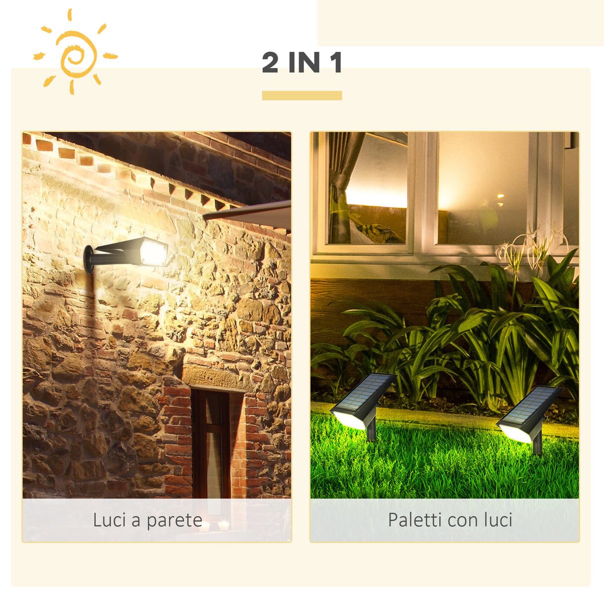 easycomfort set da 4 faretti da giardino e muro con picchetto luce solare 2 luminosita 17x10x48.3cm nero
