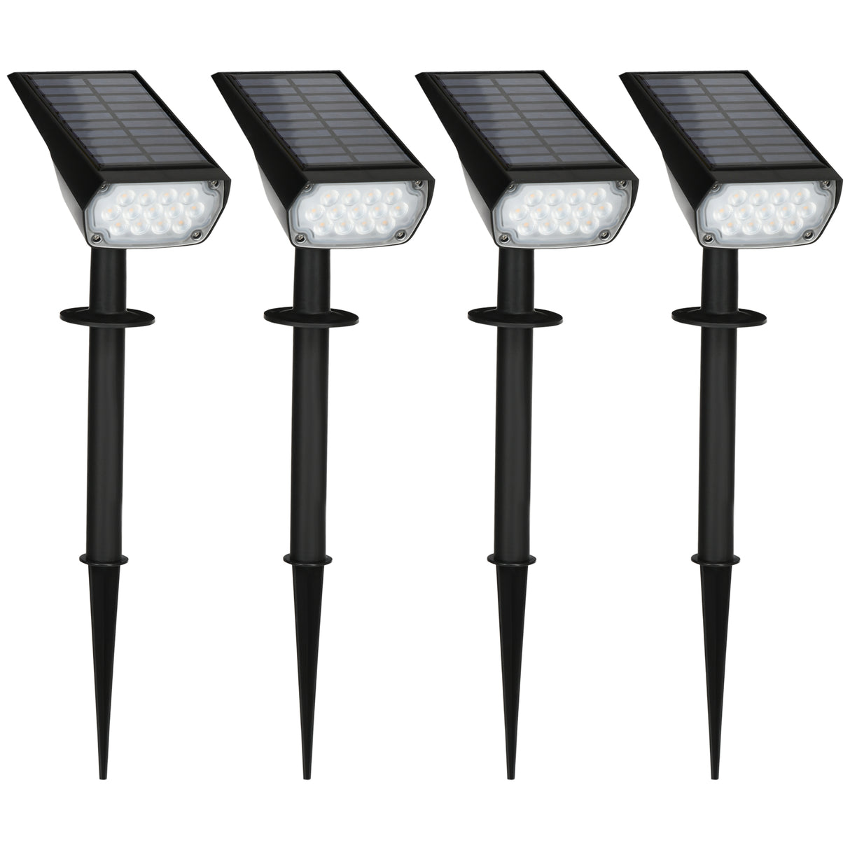 easycomfort set da 4 faretti da giardino e muro con picchetto luce solare 2 luminosita 17x10x48.3cm nero