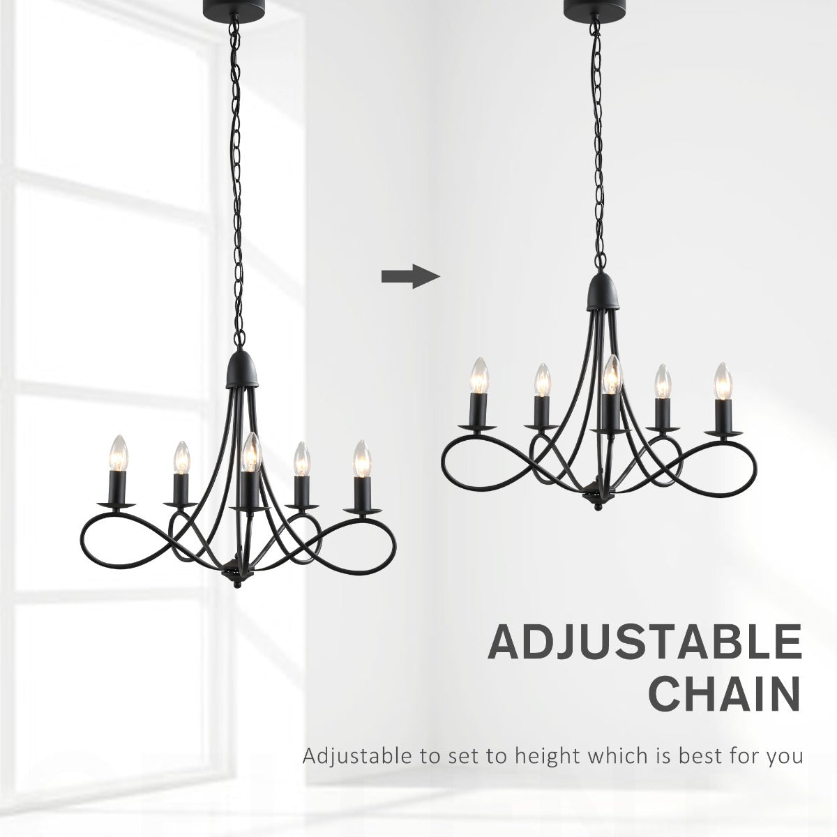 easycomfort easycomfort lampadario a soffitto stile rustico acciaio intrecciato nero con 5 candelieri regolabili e pieghevoli 58 x 45cm ean 8054144136028