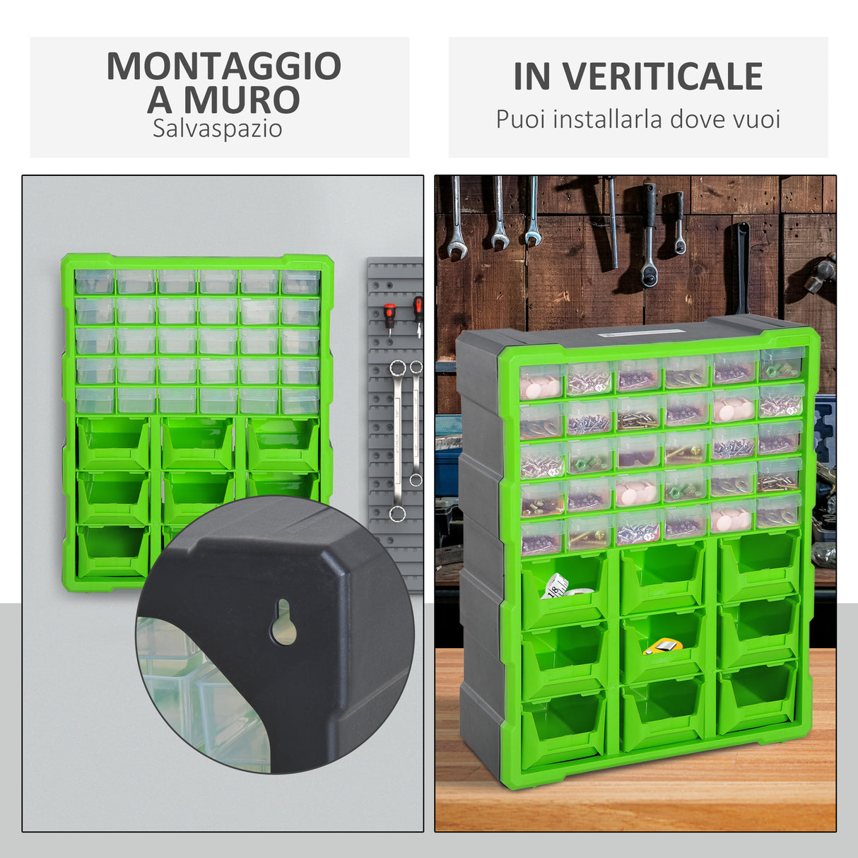 easycomfort easycomfort cassettiera box per accessori minuteria verde 38x16x47.5cm